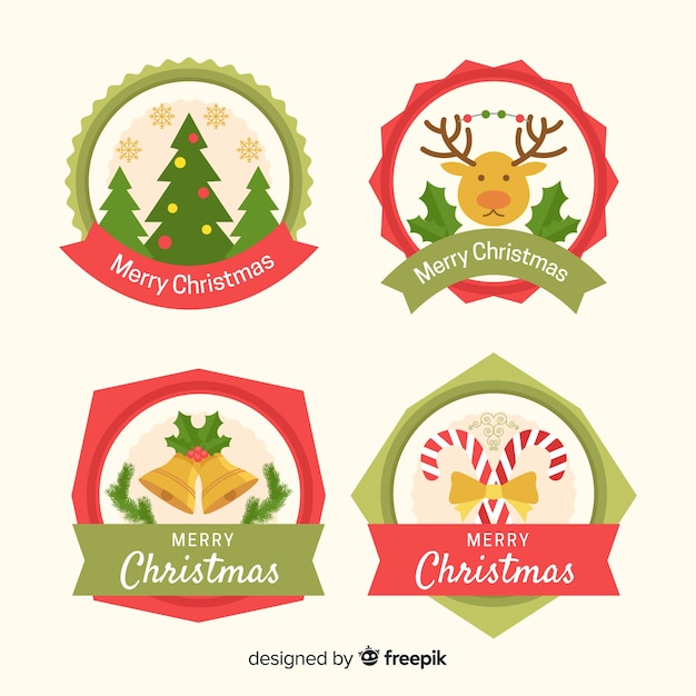 Free Vector flat christmas label collection