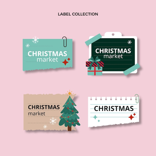 Flat christmas labels collection