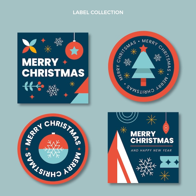 Flat christmas labels collection