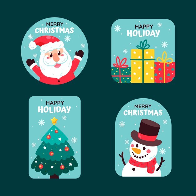 Flat christmas labels collection