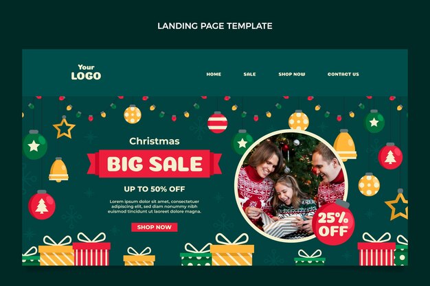 Flat christmas landing page template