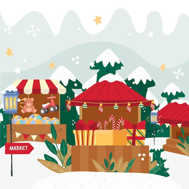 Free Vector flat christmas market illustration