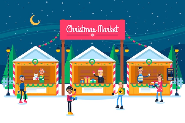 Flat christmas market illustration