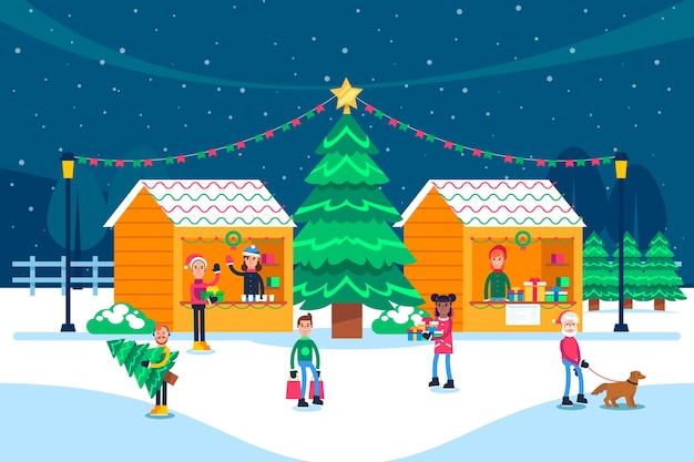 Flat christmas market illustration