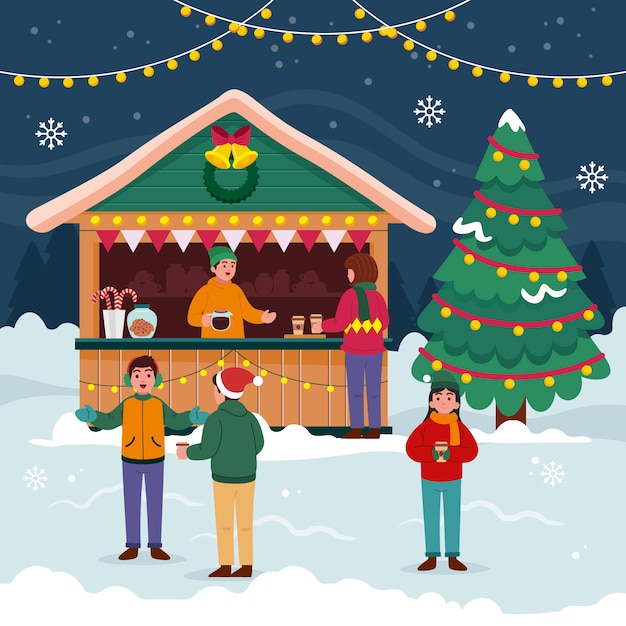 Flat christmas market illustration