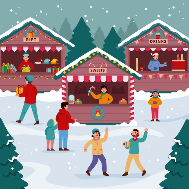 Flat christmas market illustration