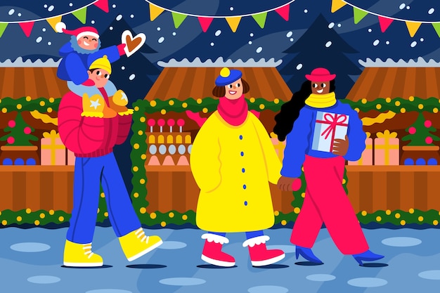 Free vector flat christmas market illustration