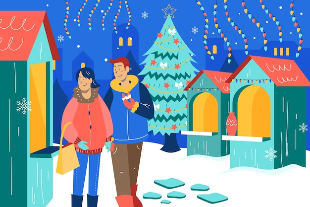 Free Vector flat christmas market illustration