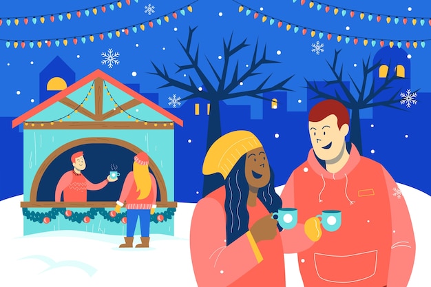 Free Vector flat christmas market illustration