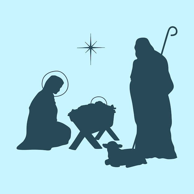 Flat christmas nativity scene silhouette