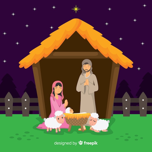 Flat christmas nativity scene