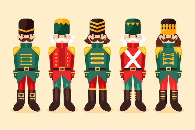 Free vector flat christmas nutcrackers collection