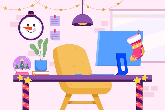 Free Vector flat christmas office illustration