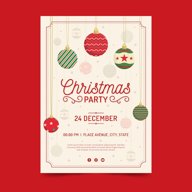 Flat christmas party flyer template