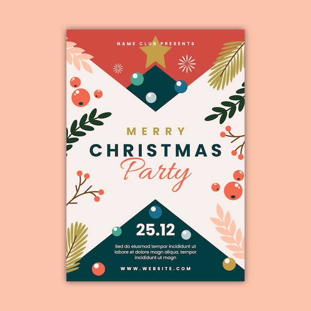 Flat christmas party poster template