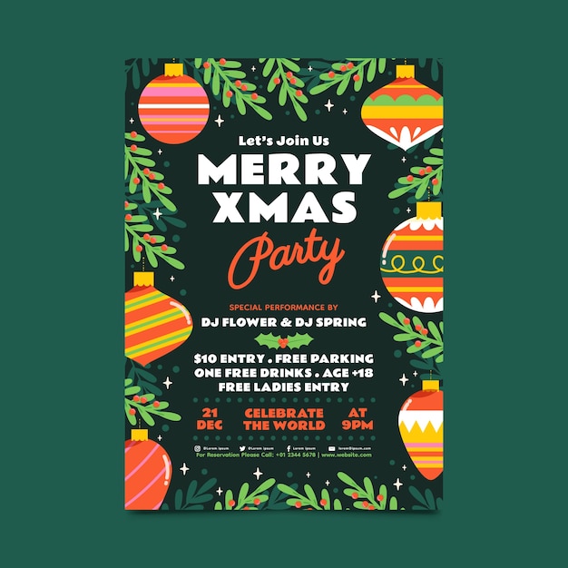 Flat christmas party poster template