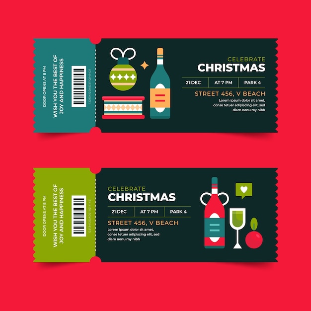 Flat christmas party ticket template