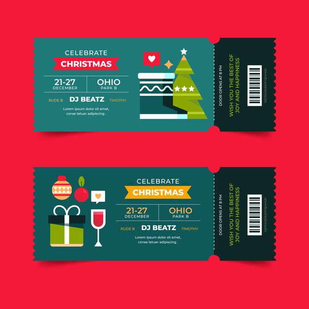 Flat christmas party ticket template