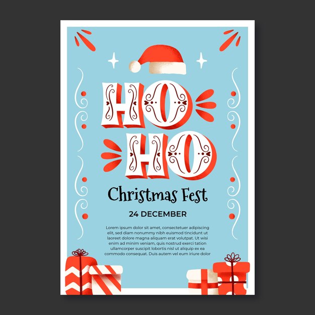 Flat christmas party vertical poster template