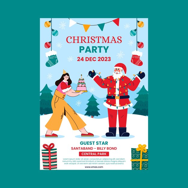 Flat christmas party vertical poster template