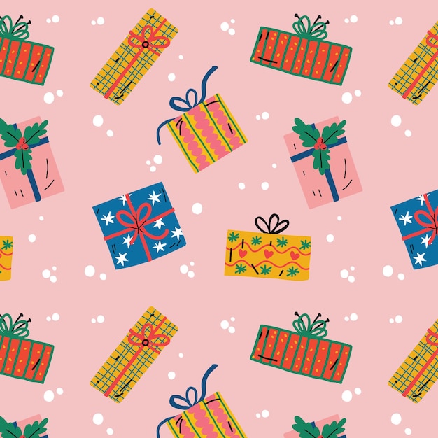 Flat christmas pattern design with gifts