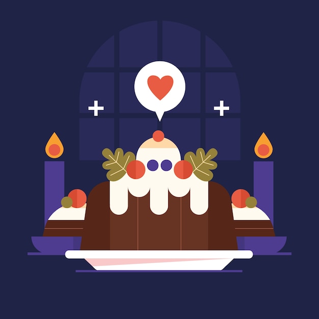 Flat christmas pudding illustration