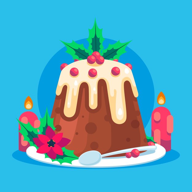 Flat christmas pudding illustration