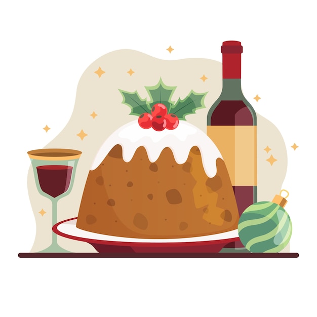 Free Vector flat christmas pudding illustration