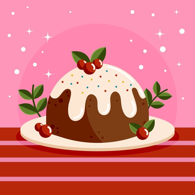 Flat christmas pudding illustration