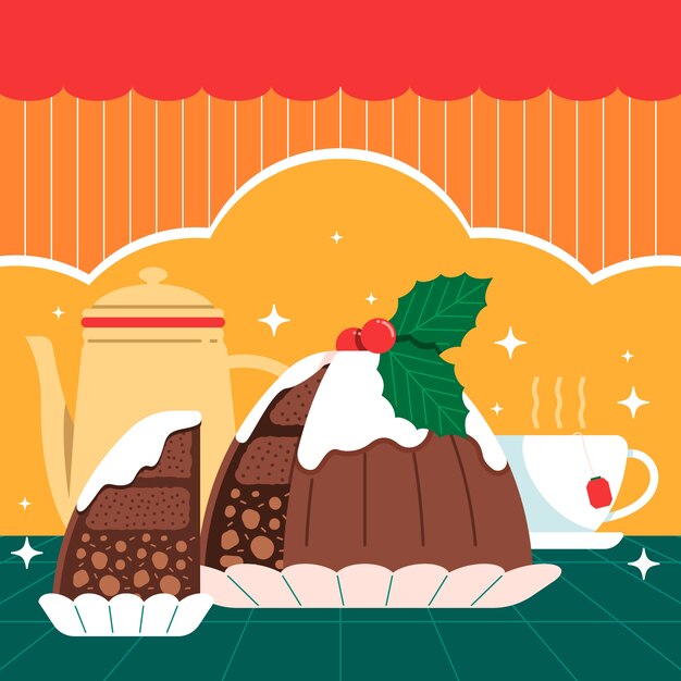 Flat christmas pudding illustration