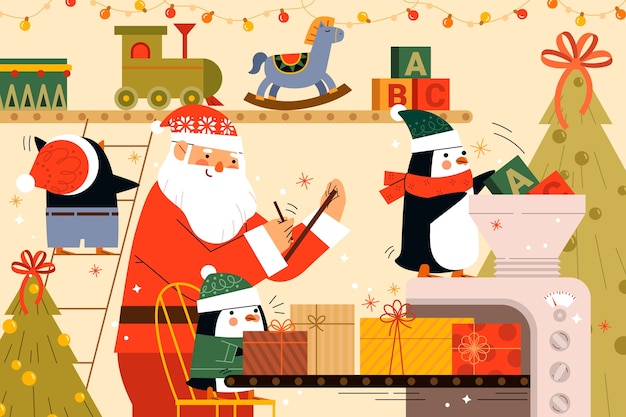 Free Vector flat christmas santa workshop illustration