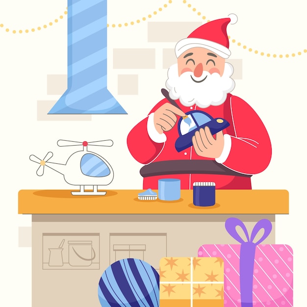 Free Vector flat christmas santa workshop illustration