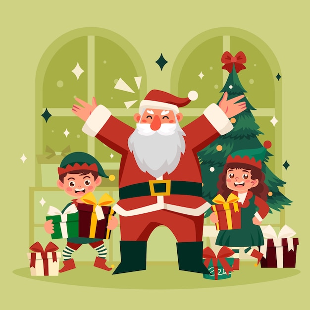 Flat christmas santa workshop illustration