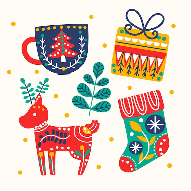 Flat christmas scandinavian elements collection