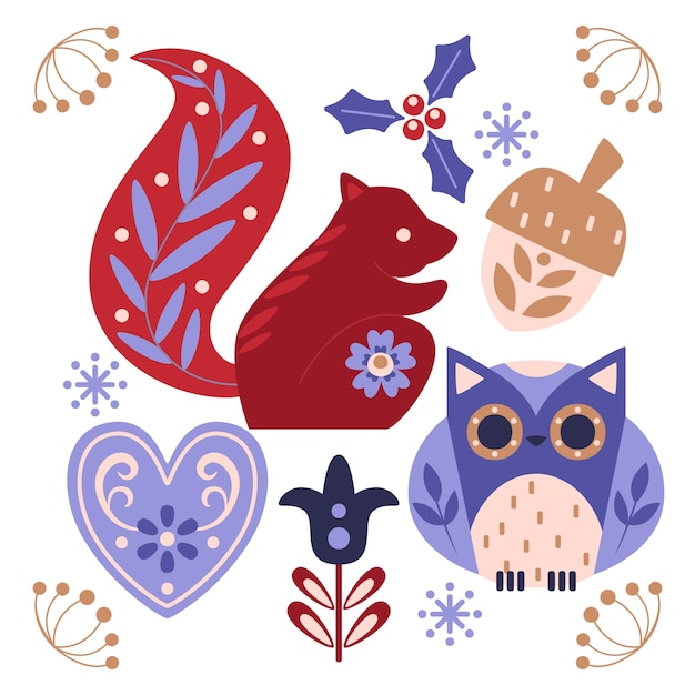 Free Vector flat christmas scandinavian elements collection