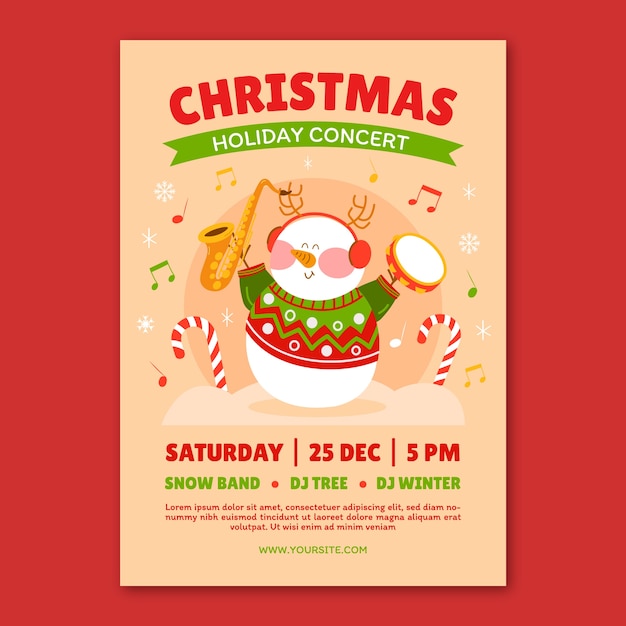 Flat christmas season concert poster template