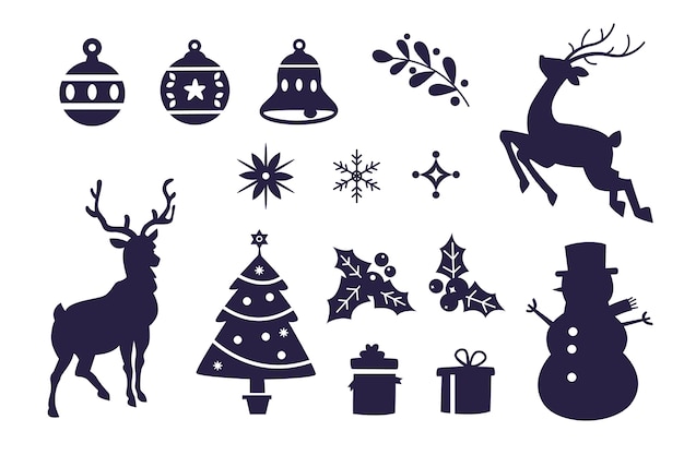 Free Vector flat christmas season elements silhouette