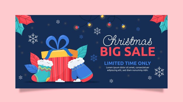 Flat christmas season horizontal sale banner template