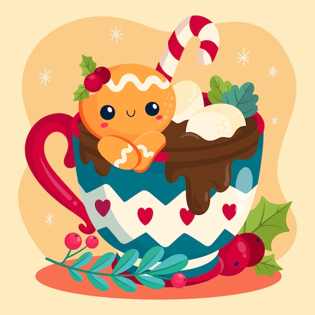 Flat christmas season hot chocolate illustration