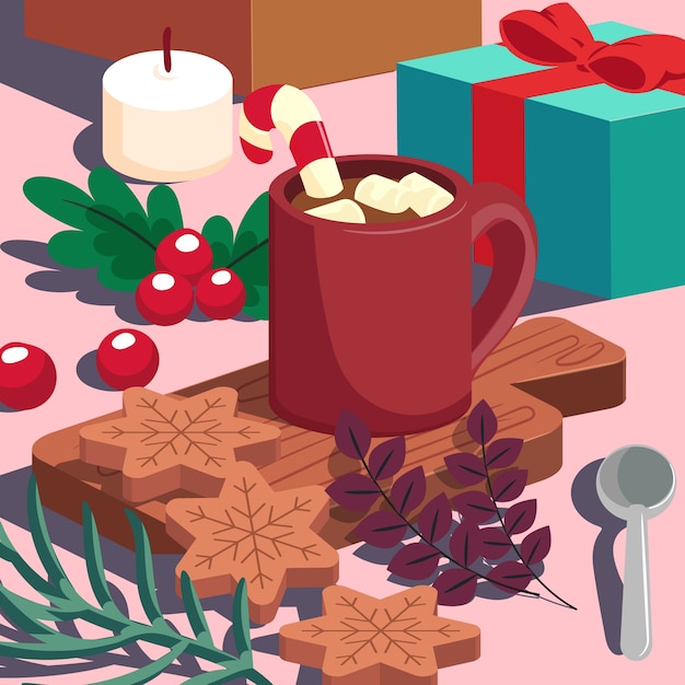 Free Vector flat christmas season hot chocolate illustration