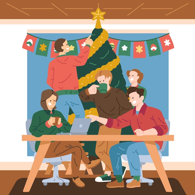 Flat christmas season office illustration