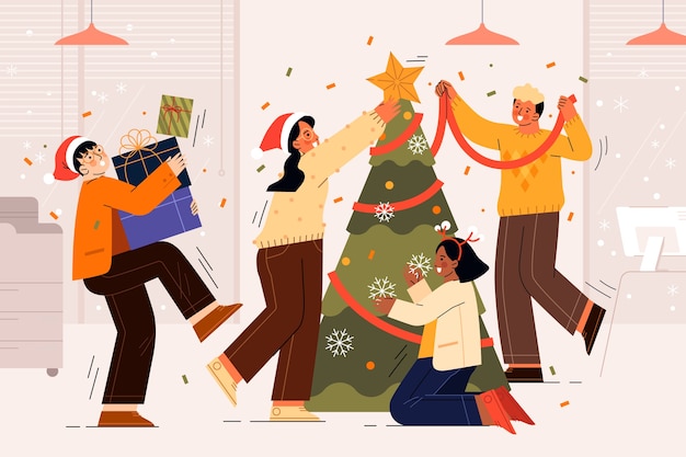 Free Vector flat christmas season office illustration