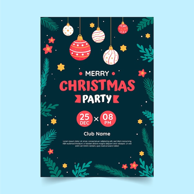 Flat christmas season party poster template