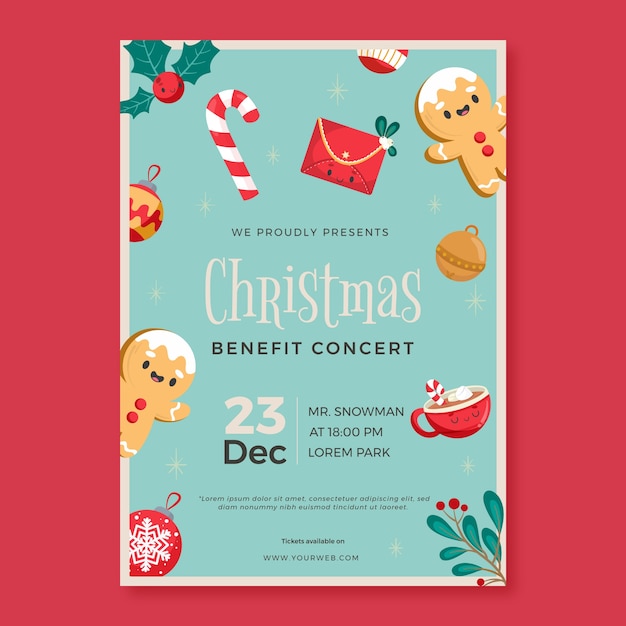 Flat christmas season party poster template