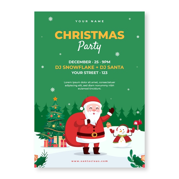 Flat christmas season party poster template