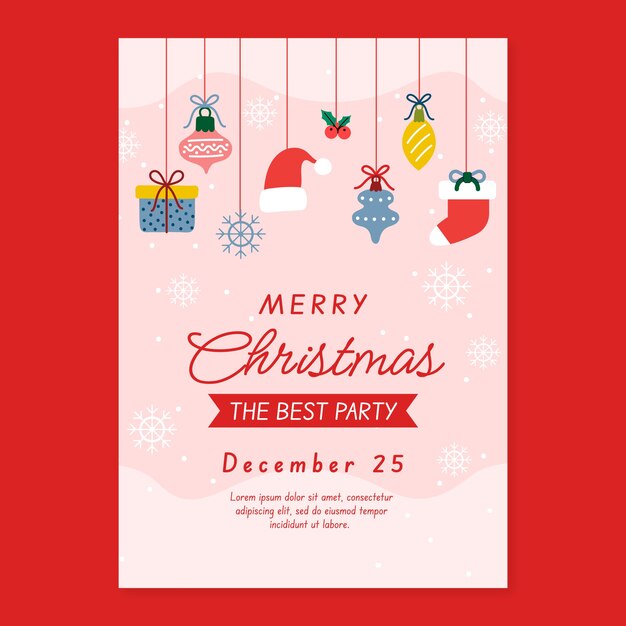 Flat christmas season vertical party poster template