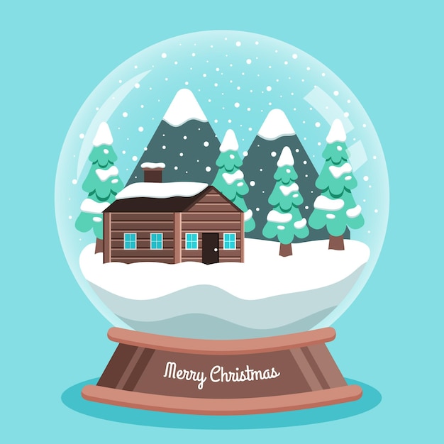 Flat christmas snowball globe with house