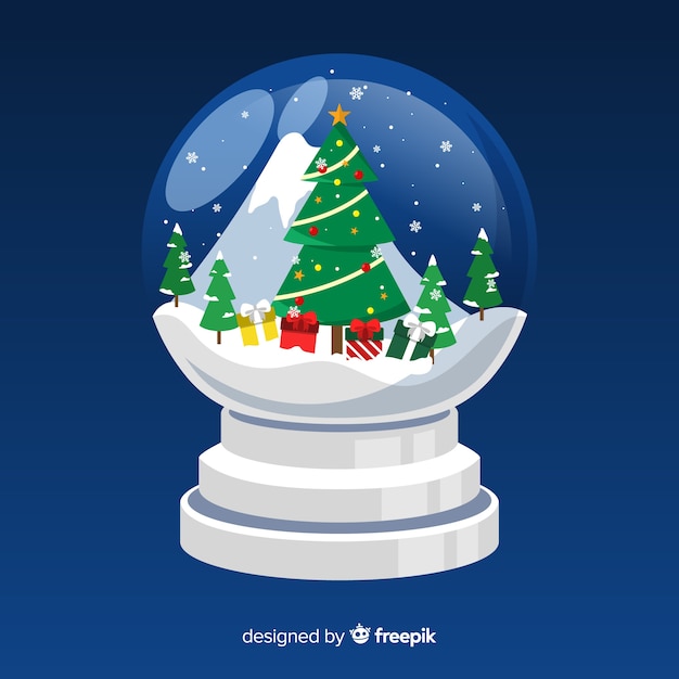 Flat christmas snowball globe with tree