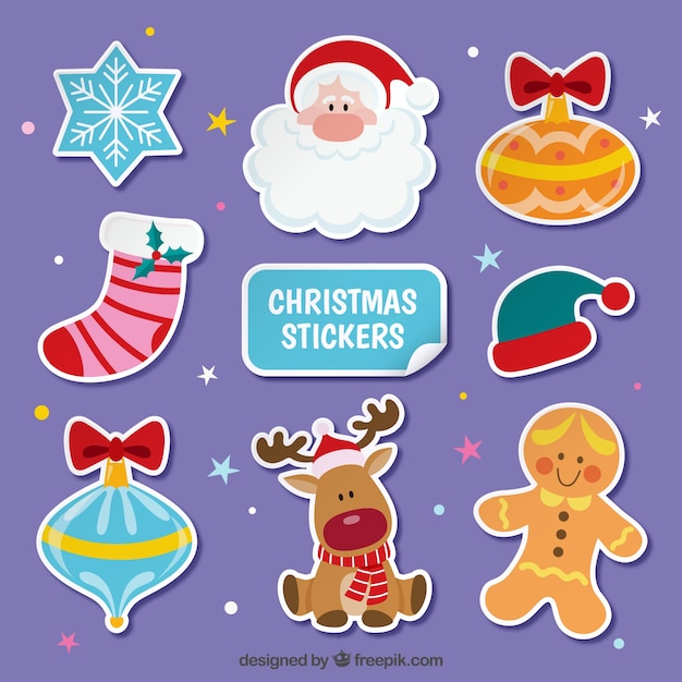 Free vector flat christmas stickers set