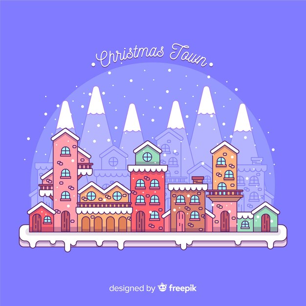 Flat christmas town background